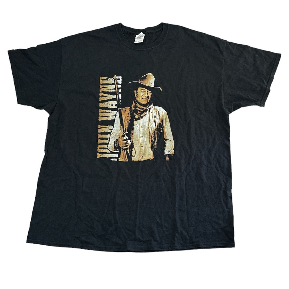John Wayne Hollywood Icon Actor Cowboy Graphic Western Wear Black T-Shirt 2XL